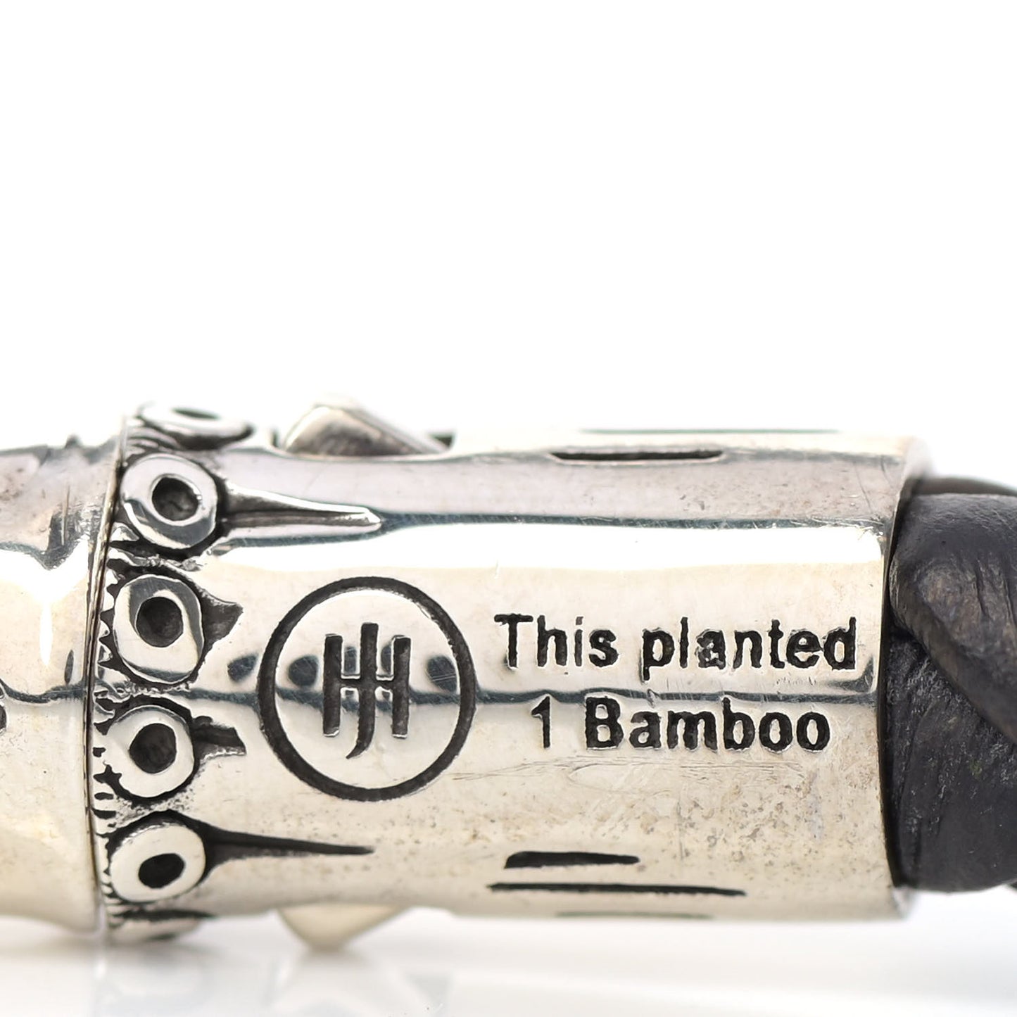 Sterling Silver Leather 8mm Braided Bamboo Station Bracelet Black