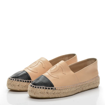 Chanel Lambskin CC Espadrilles 38 Beige Black 3 of 9