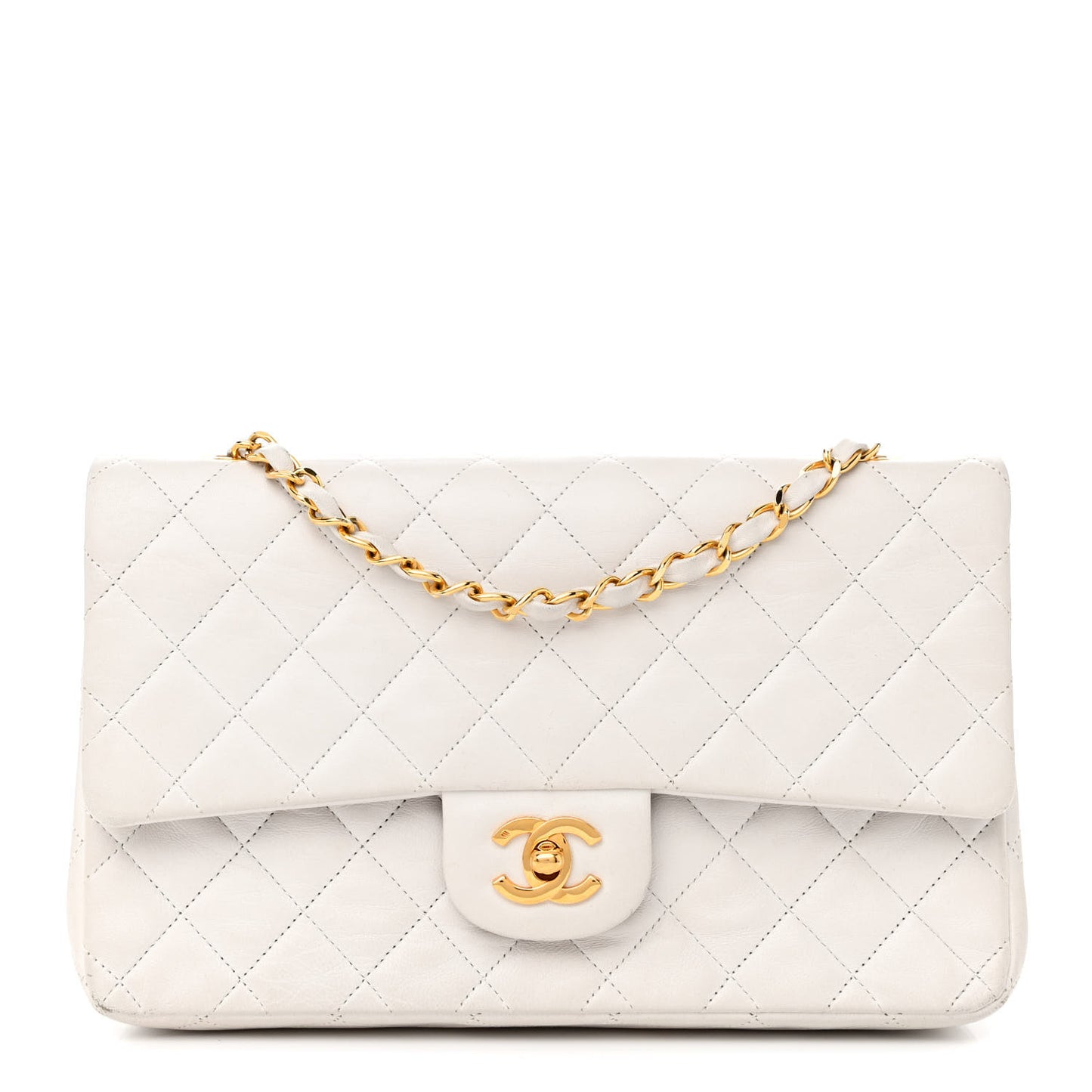 Lambskin Quilted Medium Double Flap White