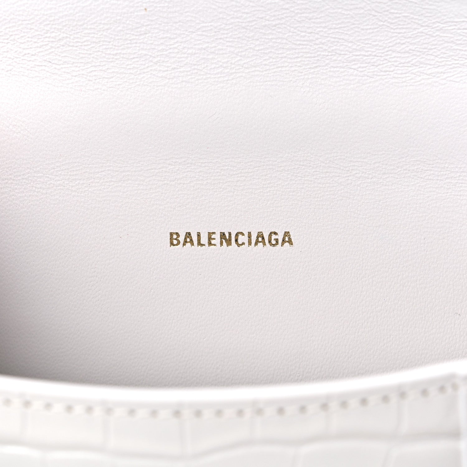 Balenciaga Shiny Calfskin Crocodile Embossed Hourglass Top Handle Bag XS White 6 of 13