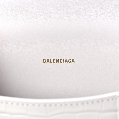 Balenciaga Shiny Calfskin Crocodile Embossed Hourglass Top Handle Bag XS White 6 of 13