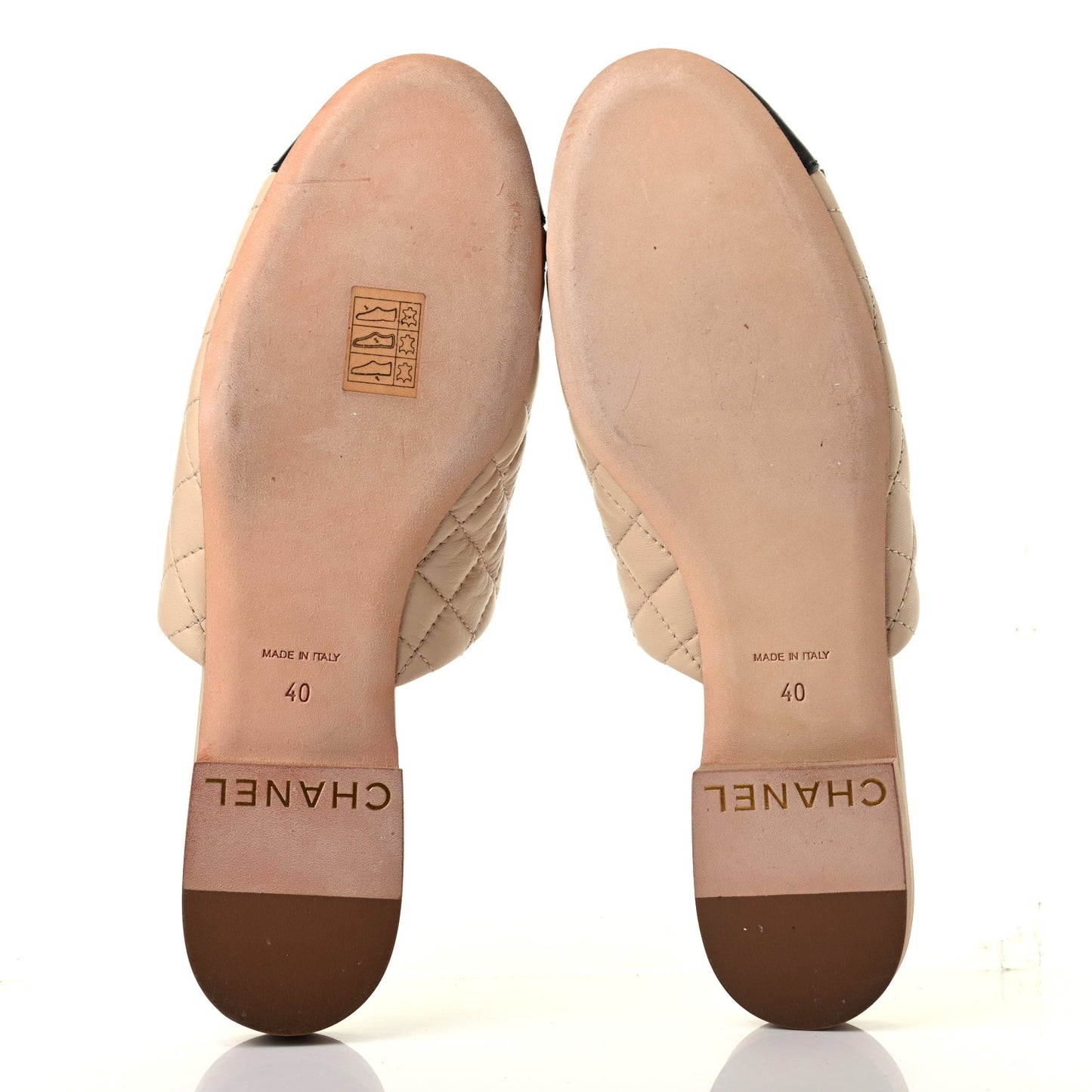 Lambskin Quilted Chain Mules 40 Beige Black