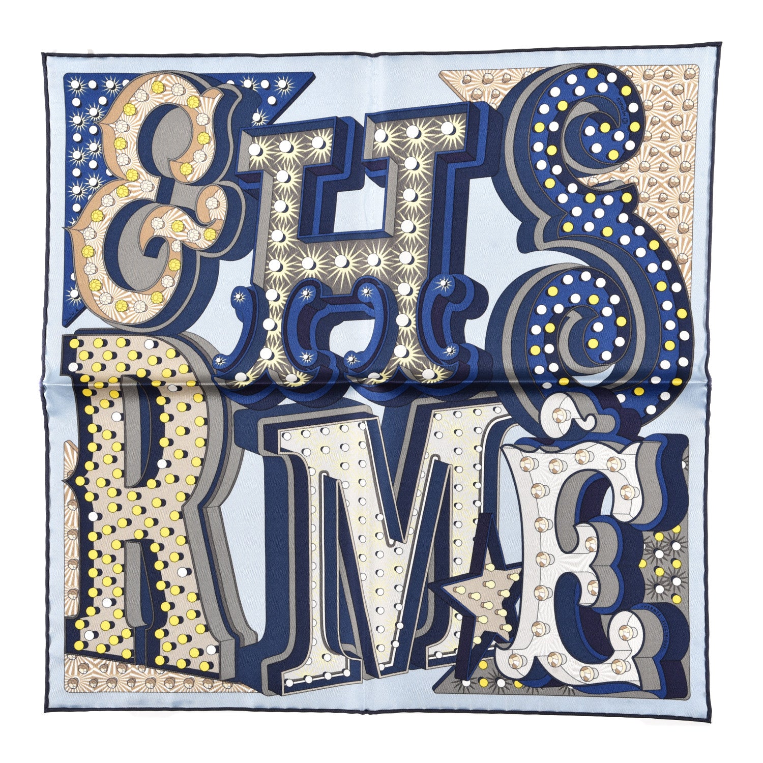 Hermes Silk Electrique Pocket Square Bleu Ciel Marine 1 of 4