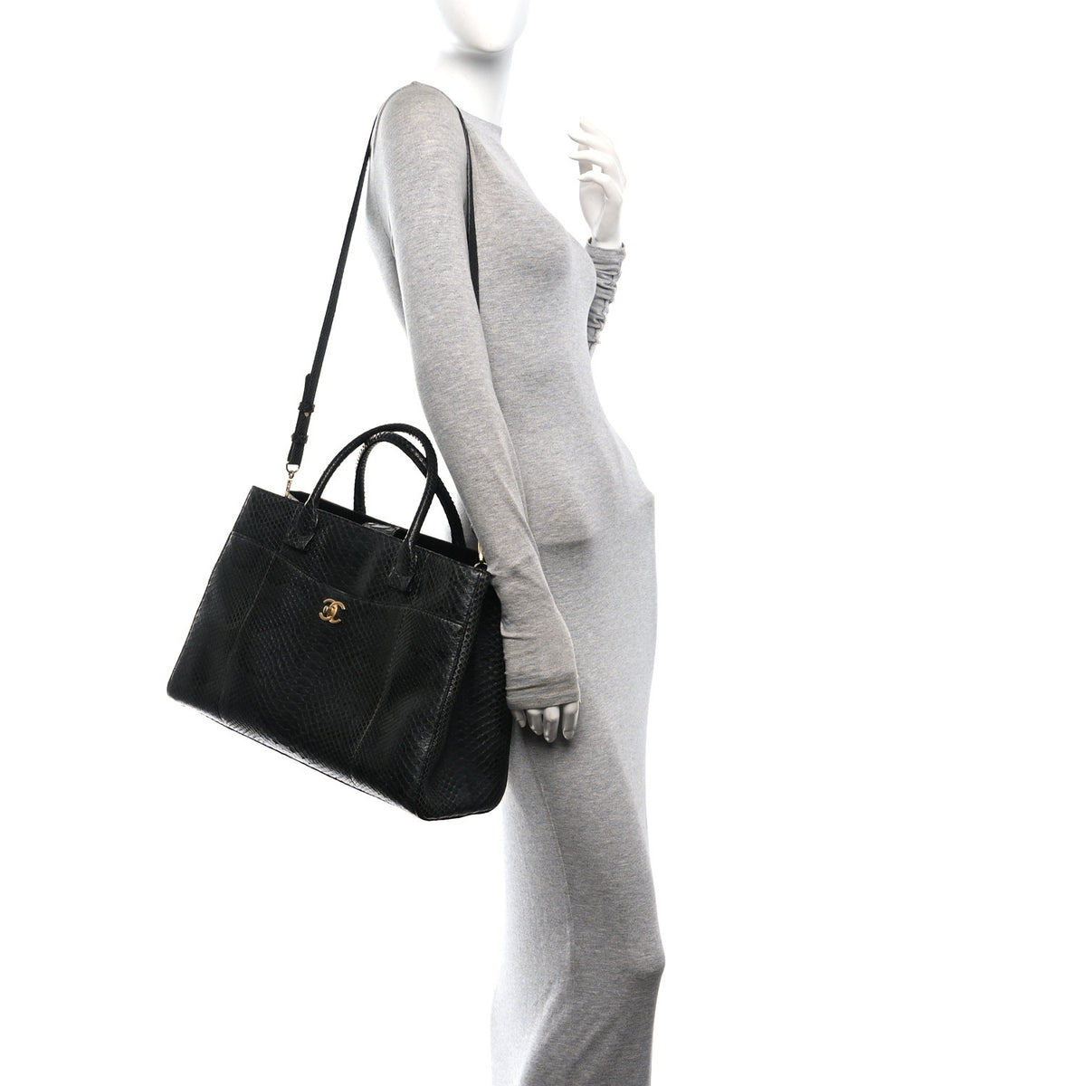 Snakeskin  Medium Executive Cerf Shopper Tote Black