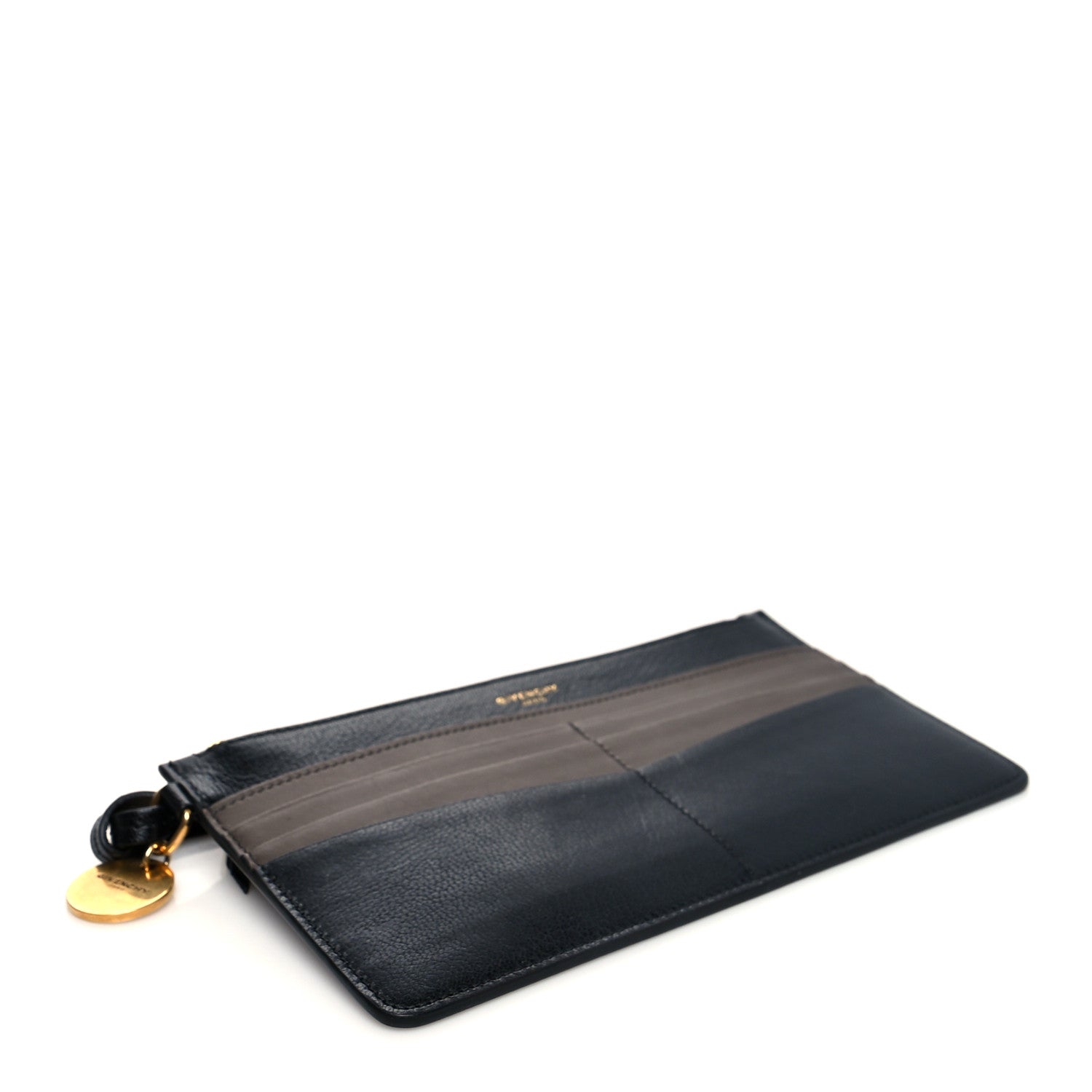 Givenchy Goatskin GV3 Wristlet Zip Card Holder Black Grey 4 of 10