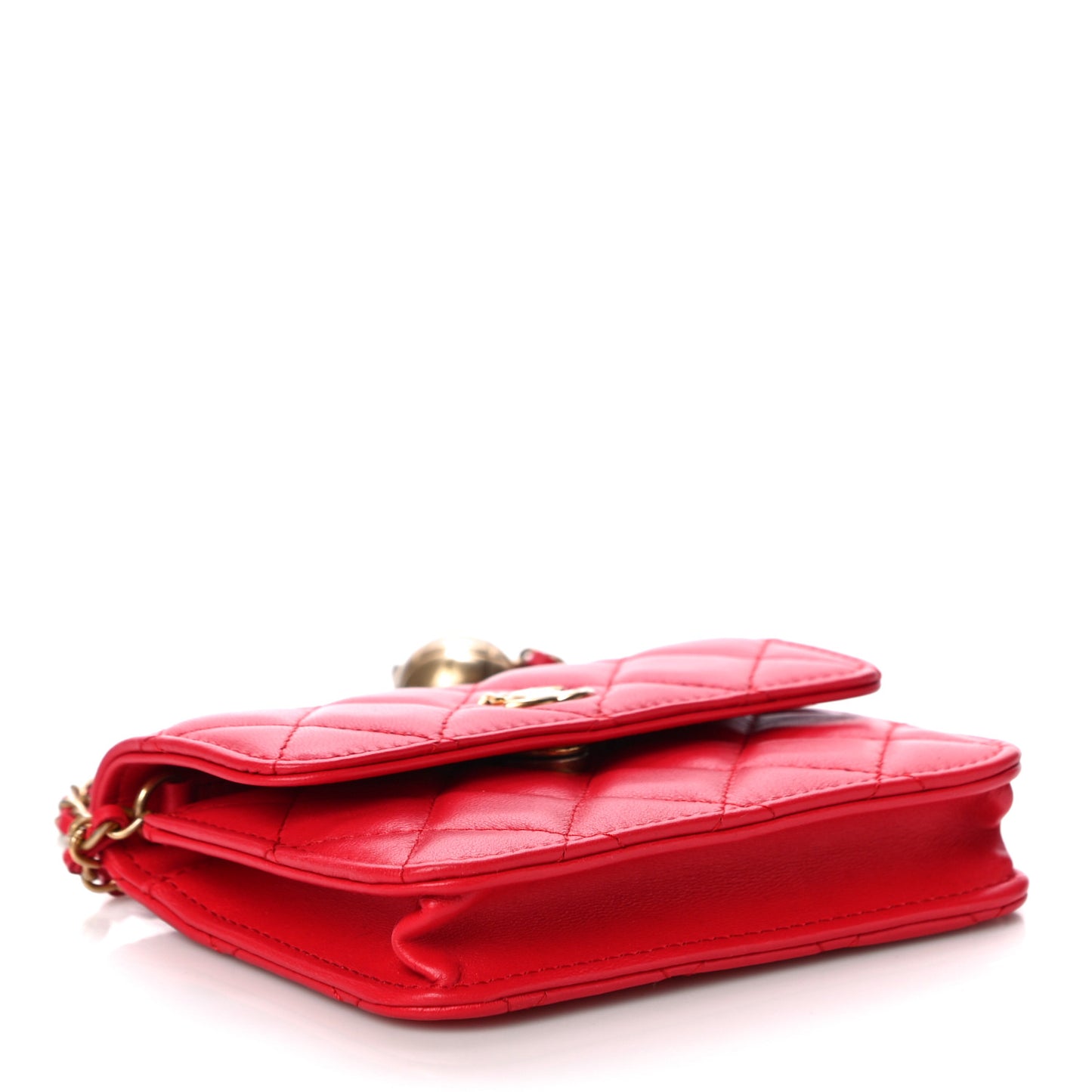 Lambskin Quilted Pearl Crush Clutch With Chain Red