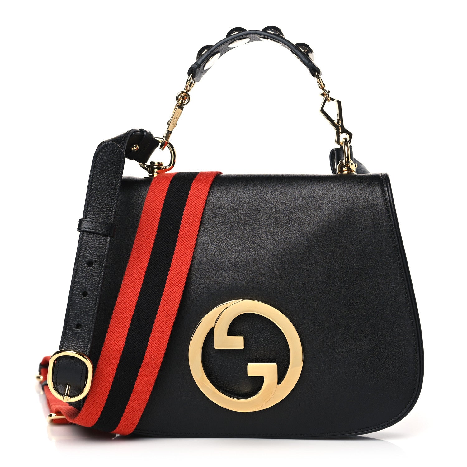 Gucci Roxy Calfskin Web Medium Studded Blondie Shoulder Flap Bag Black 1 of 10