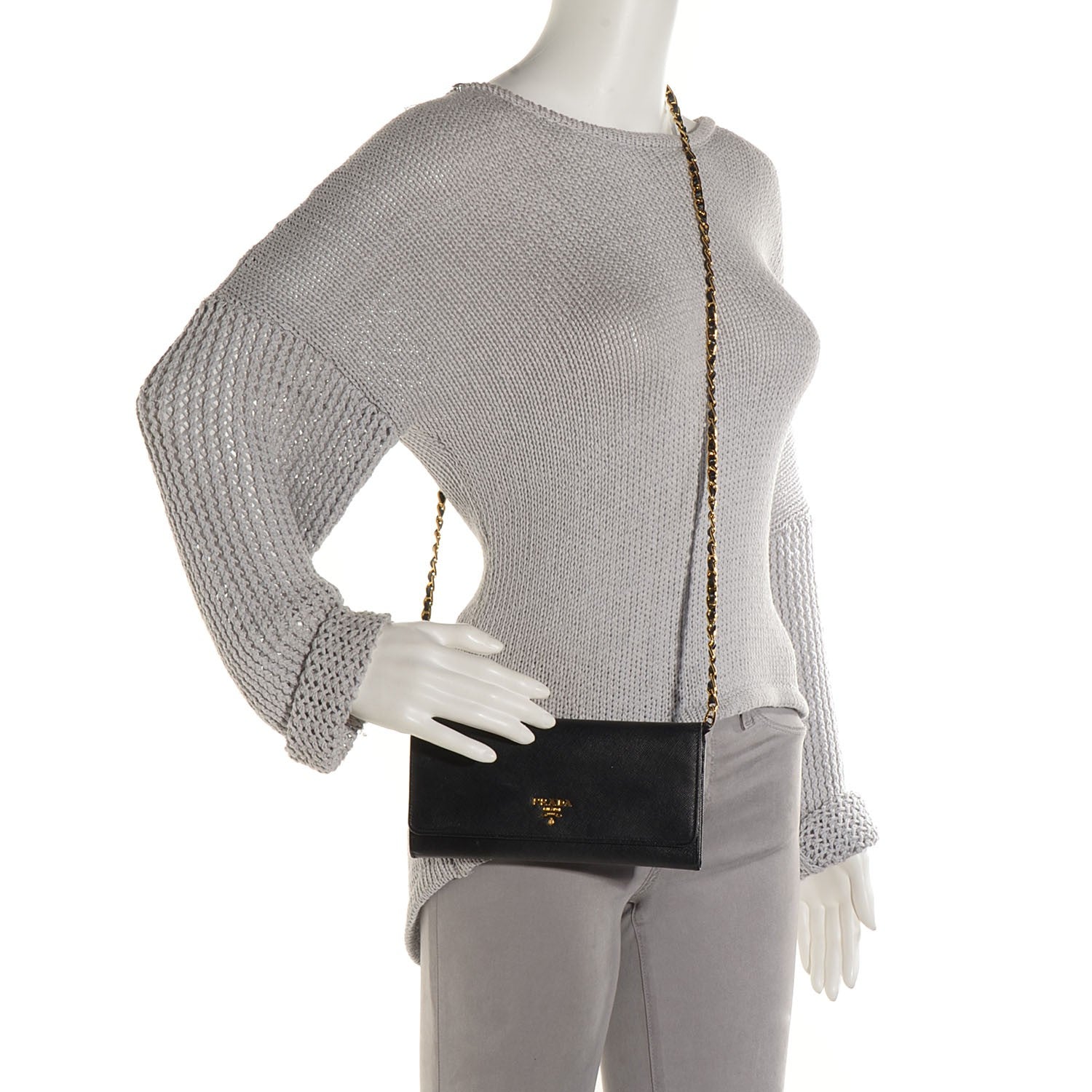 Prada Saffiano Metal Oro Chain Nero Black 2 of 8