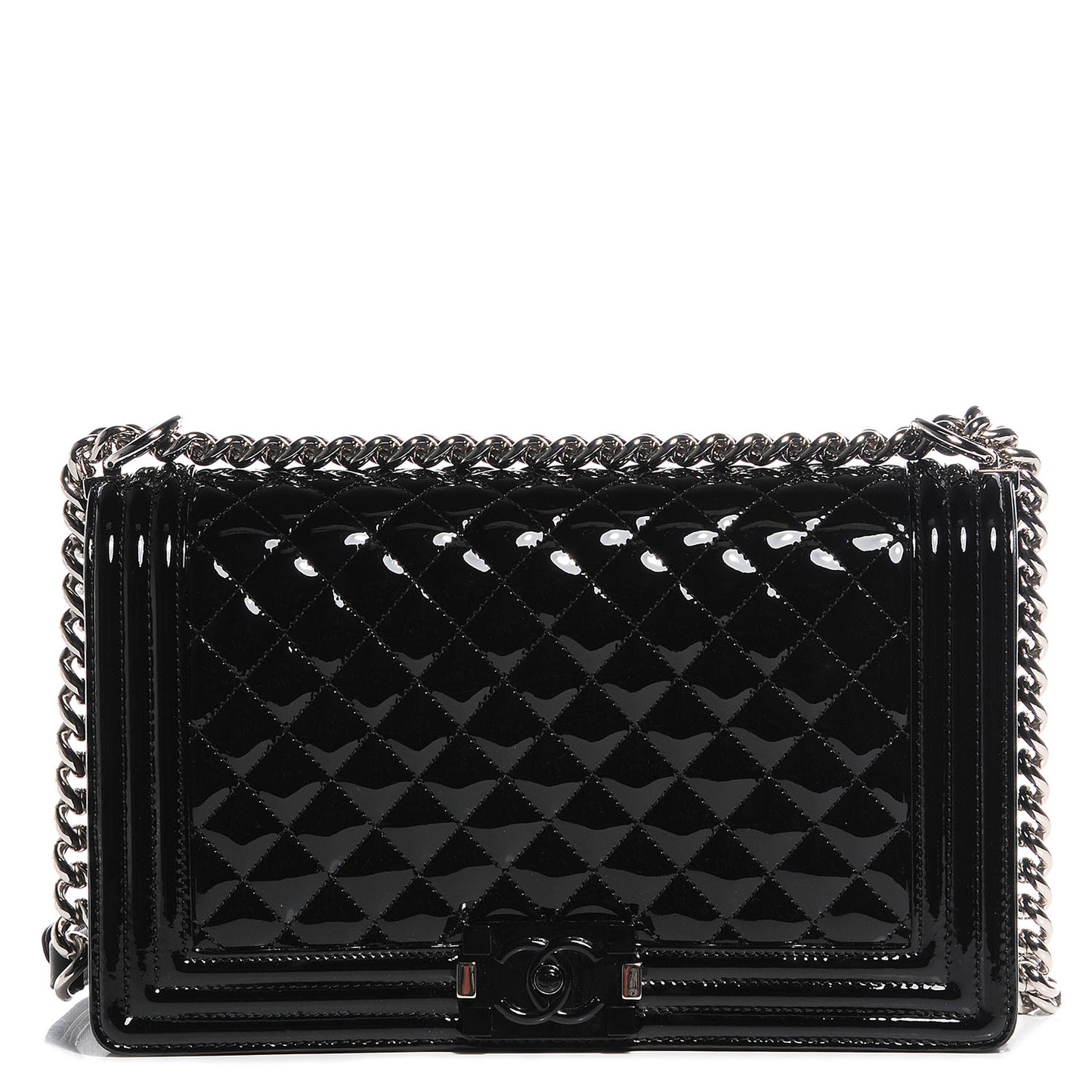 Patent Quilted New Medium Boy Flap So Black