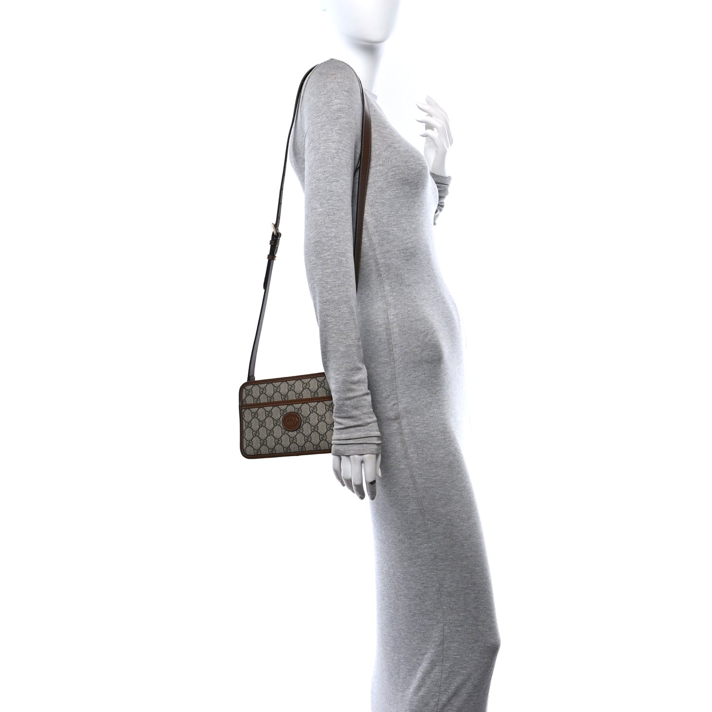 GG Supreme Monogram Azalea Calfskin Mini Retro Interlocking G Shoulder Bag Beige Ebony Brown Sugar