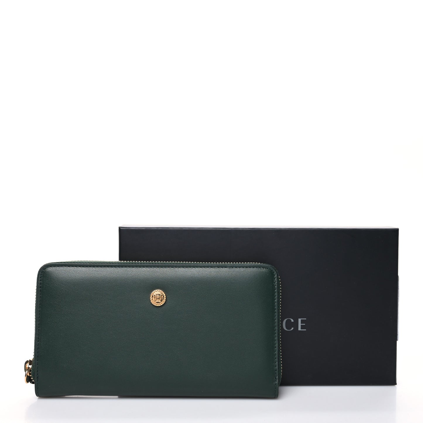 Calfskin Medusa Zip Around Wallet Green
