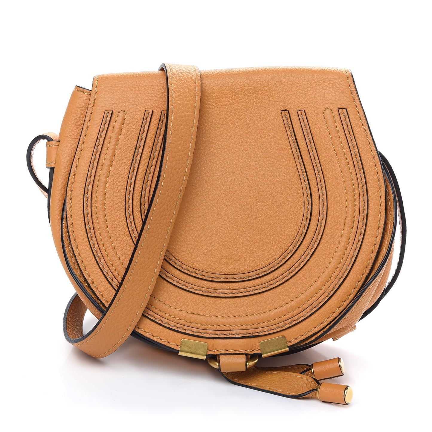 Calfskin Mini Marcie Round Crossbody Bag Burning Camel