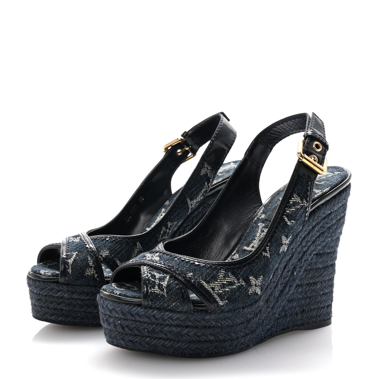 Louis Vuitton Denim Patent Espadrille Wedges 35 Blue 4 of 9