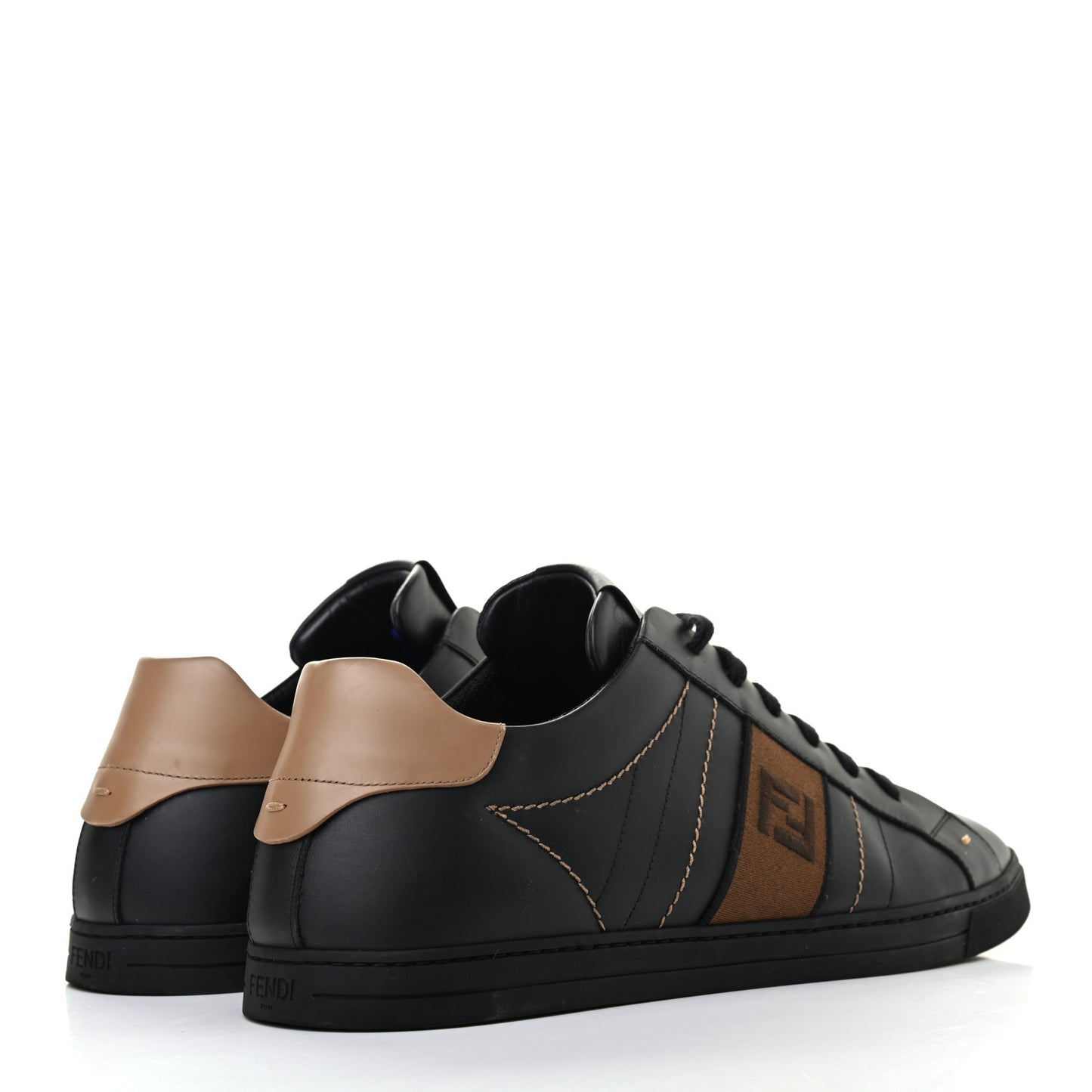 Calfskin FF Mens Low Top Sneakers 12 Black Brown