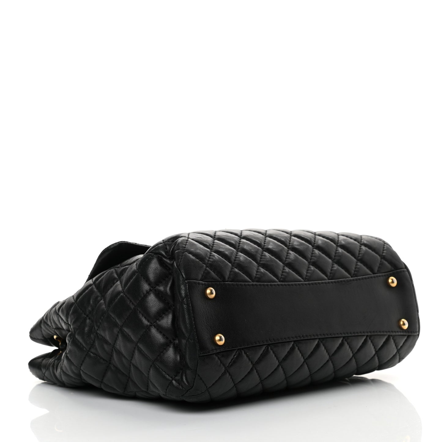 Lambskin Quilted Large Fluffy CC Shopping Tote Black