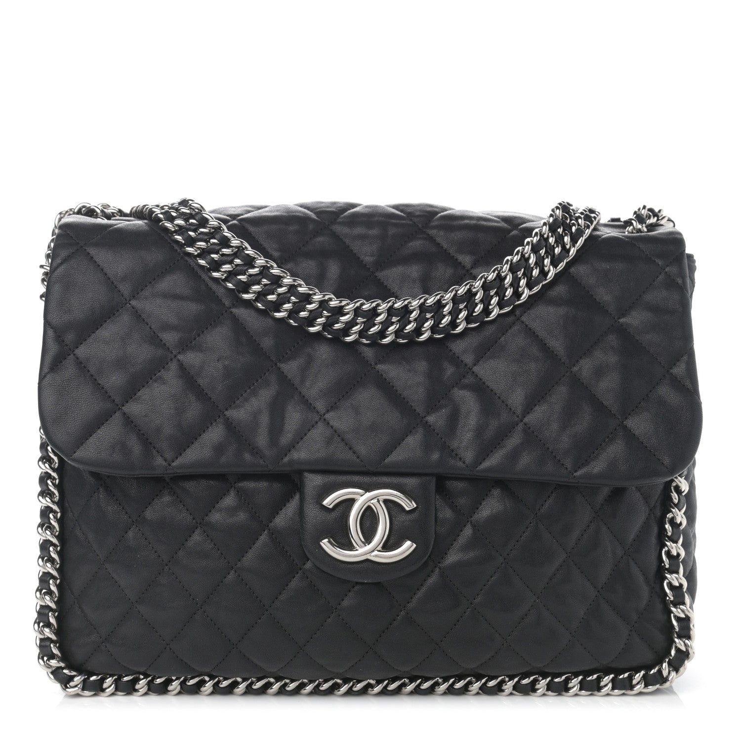 Chanel Washed Lambskin Quilted Maxi Chain Around Flap Black 1 of 13