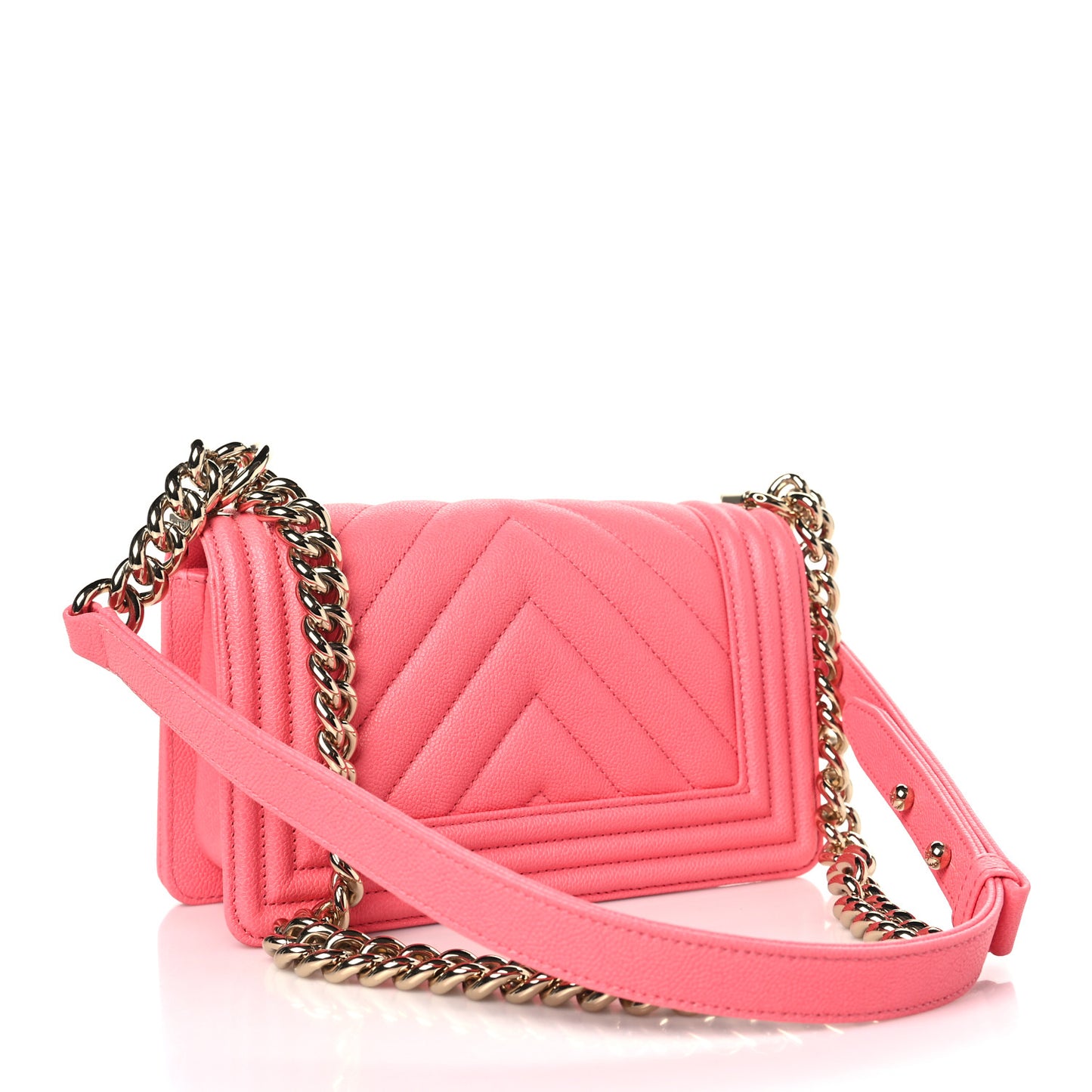 Caviar Chevron Quilted Small Boy Flap Pink