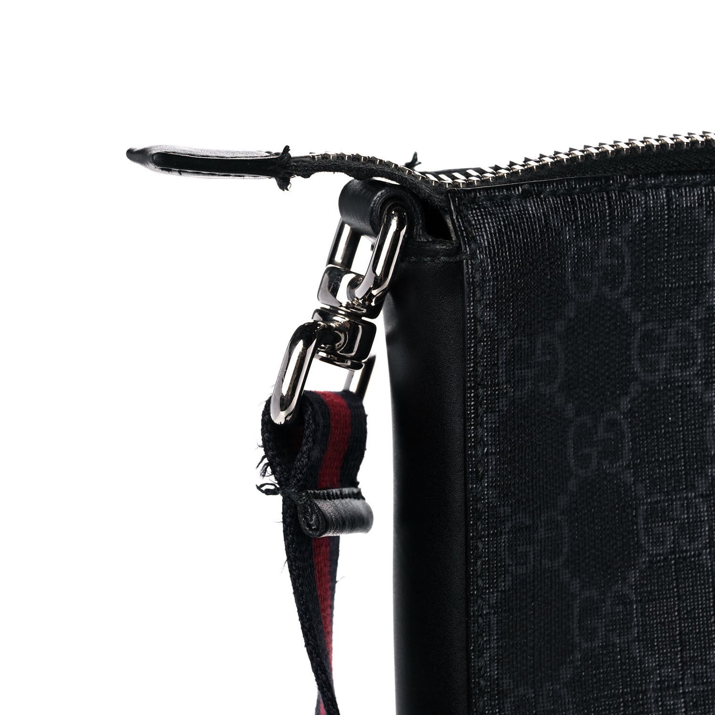 GG Supreme Monogram Appia Calfskin Web Flat Messenger Bag Black Grey