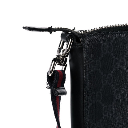 Gucci GG Supreme Monogram Appia Calfskin Web Flat Messenger Bag Black Grey 13 of 13
