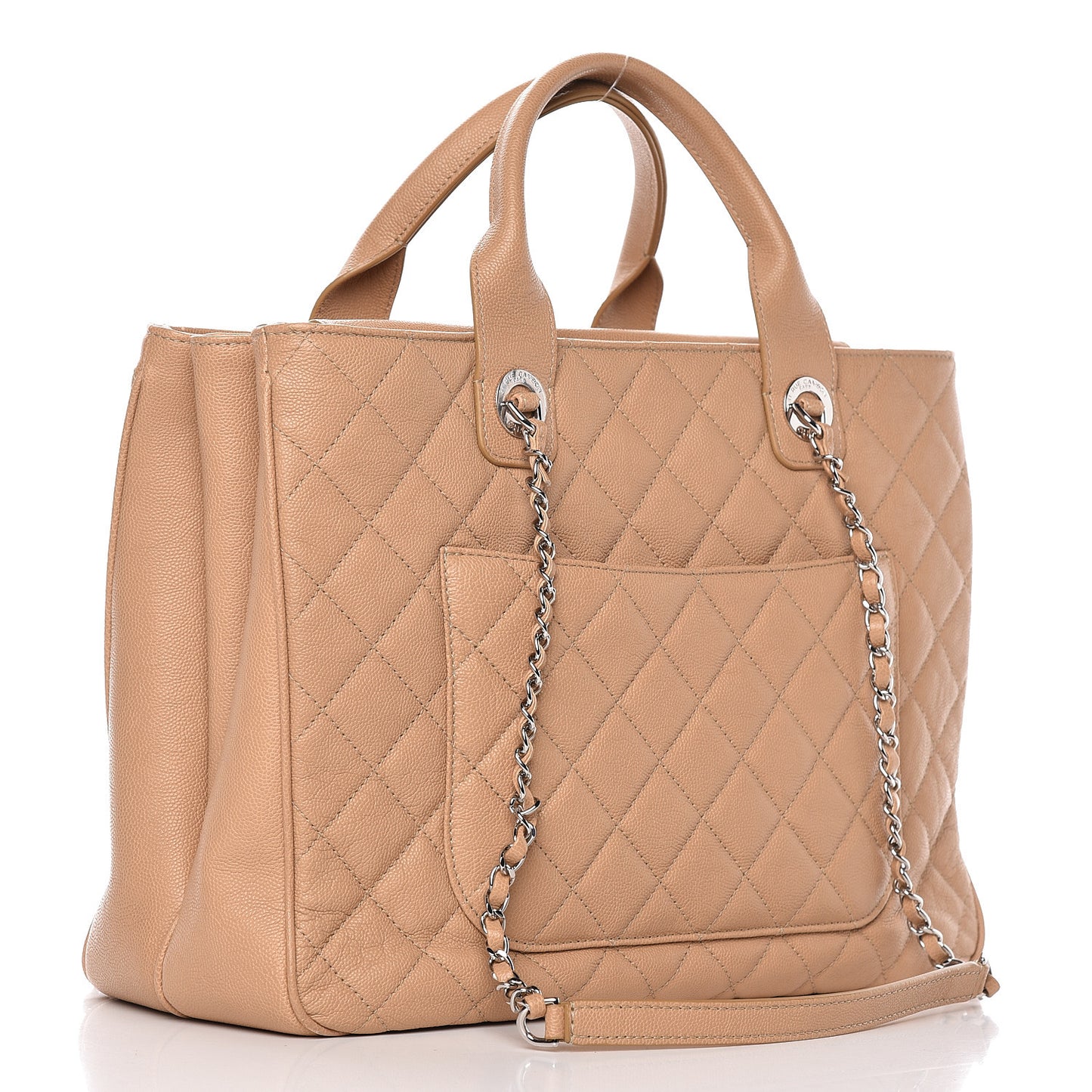 Caviar Quilted Large Urban Companion Top Handle Shopping Tote Beige