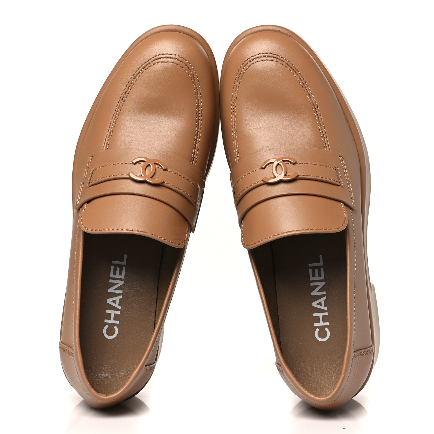 Chanel Calfskin CC Platform Loafers 39.5 Beige 2 of 10