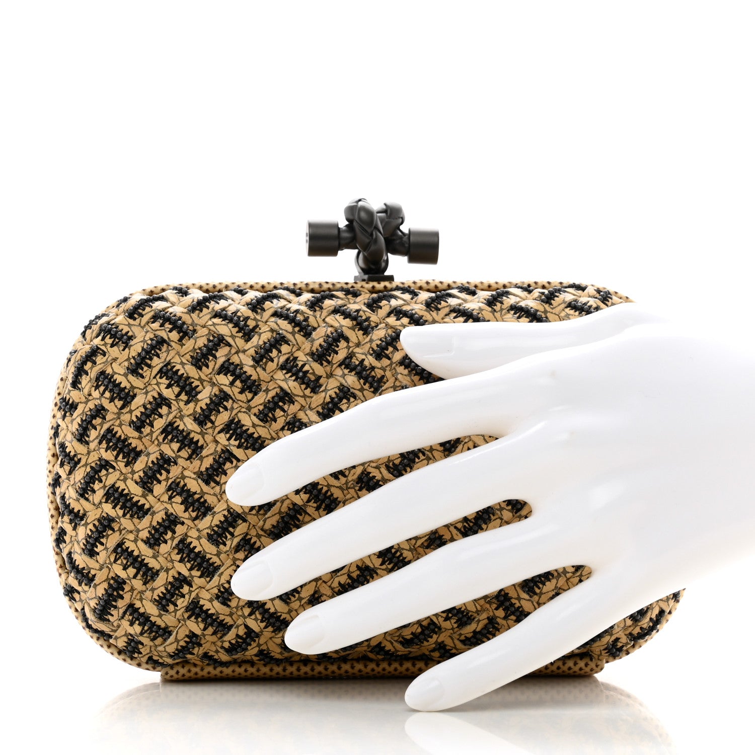 Bottega Veneta Nappa Intrecciato Beaded Knot Clutch Beige Black 2 of 6