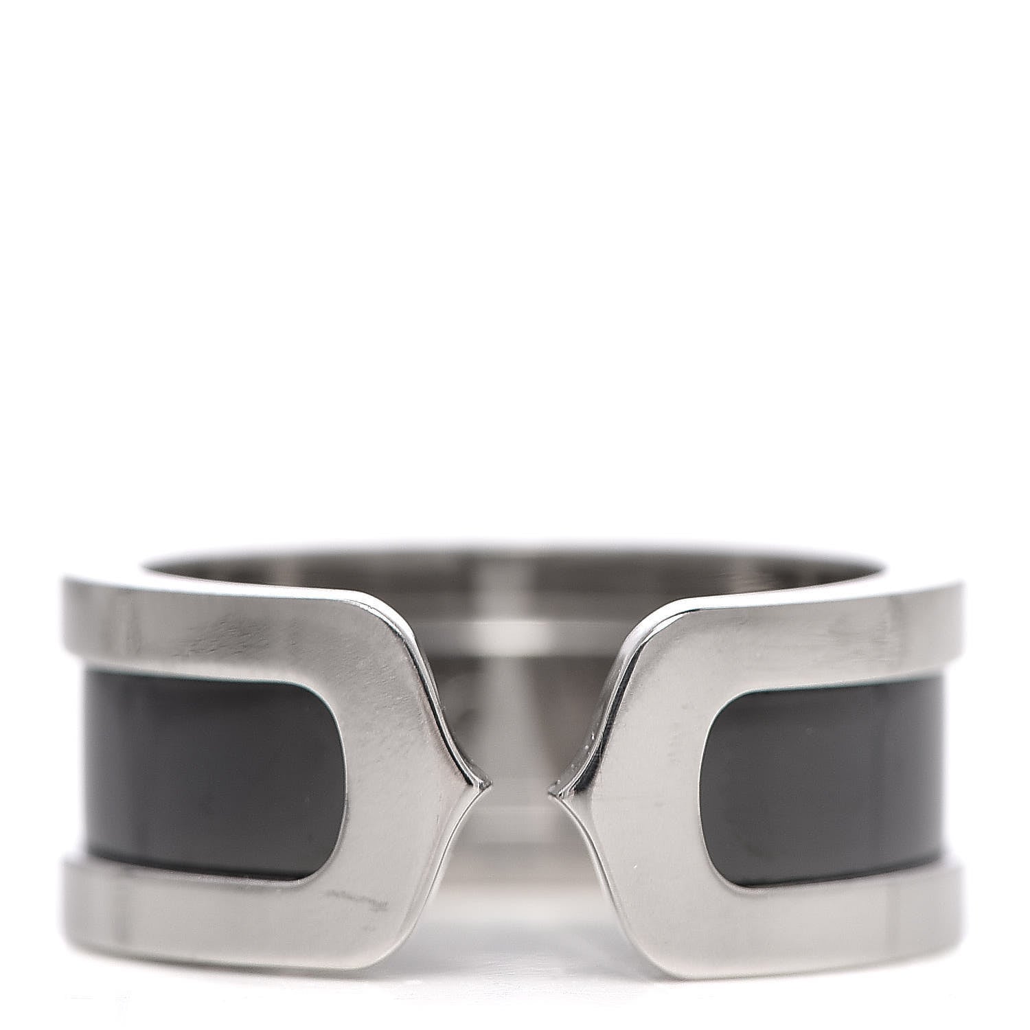 Cartier 18K White Gold Enamel 8mm C De Ring 53 6.25 Black 1 of 5