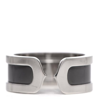 Cartier 18K White Gold Enamel 8mm C De Ring 53 6.25 Black 1 of 5