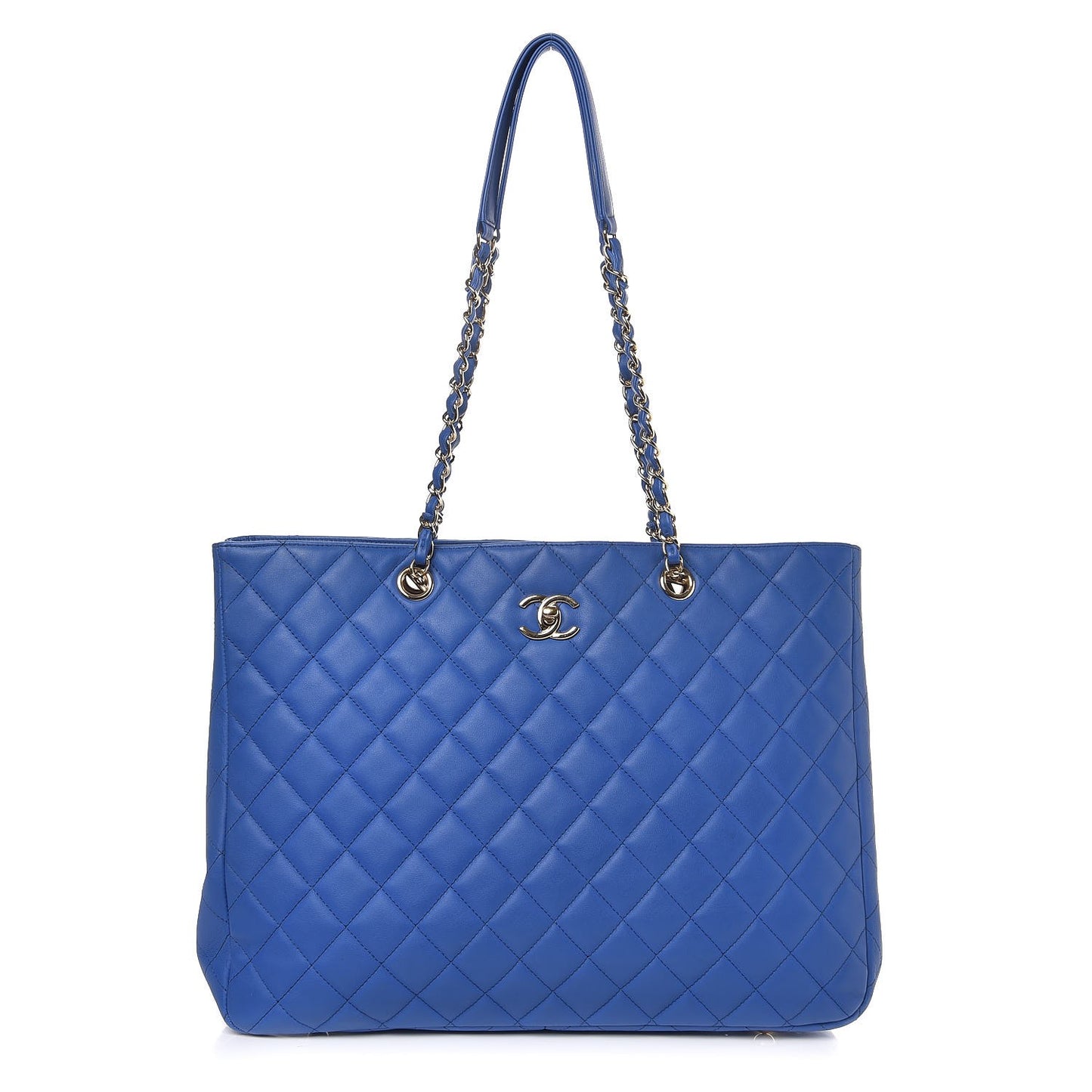 Calfskin Quilted Large CC Shopping Tote Blue