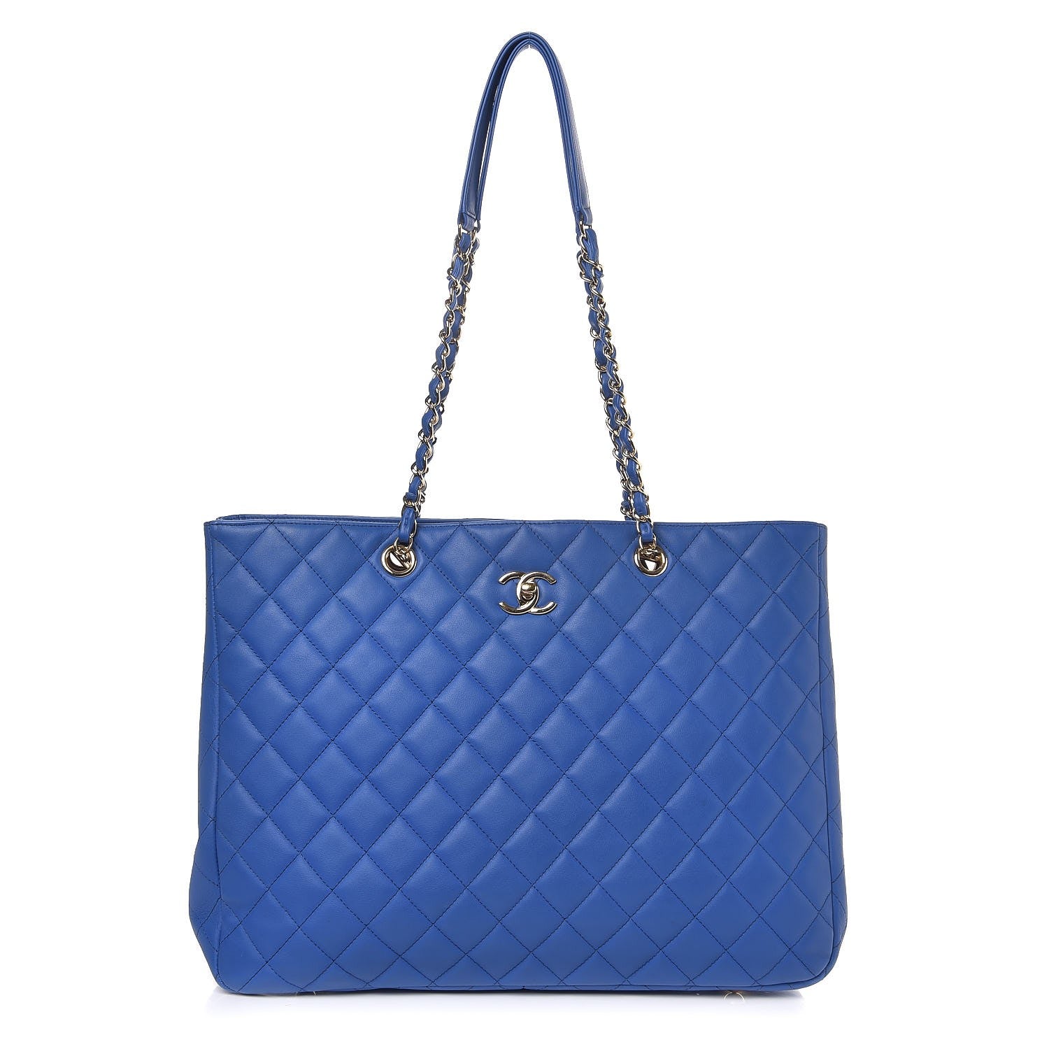 Chanel Calfskin Quilted Large CC Shopping Tote Blue 1 of 14