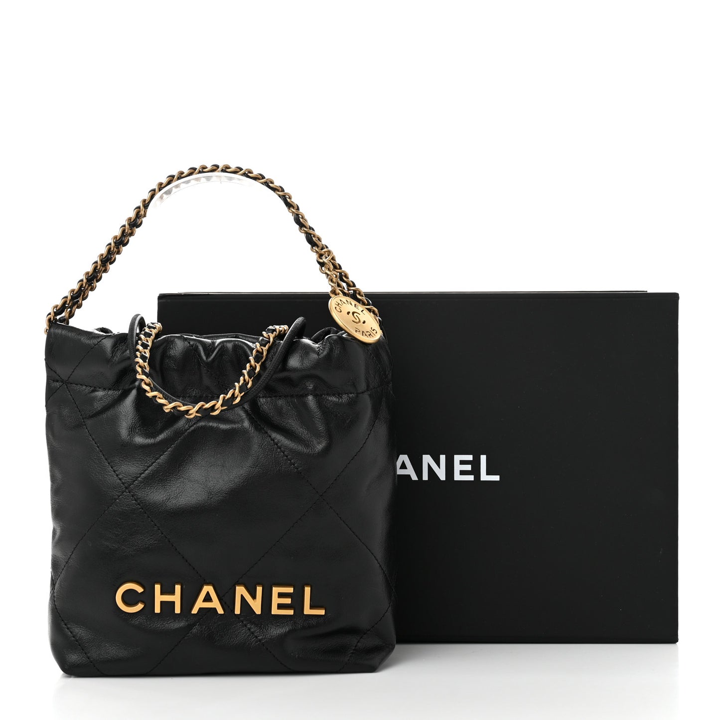 Shiny Calfskin Quilted Mini Chanel 22 Black