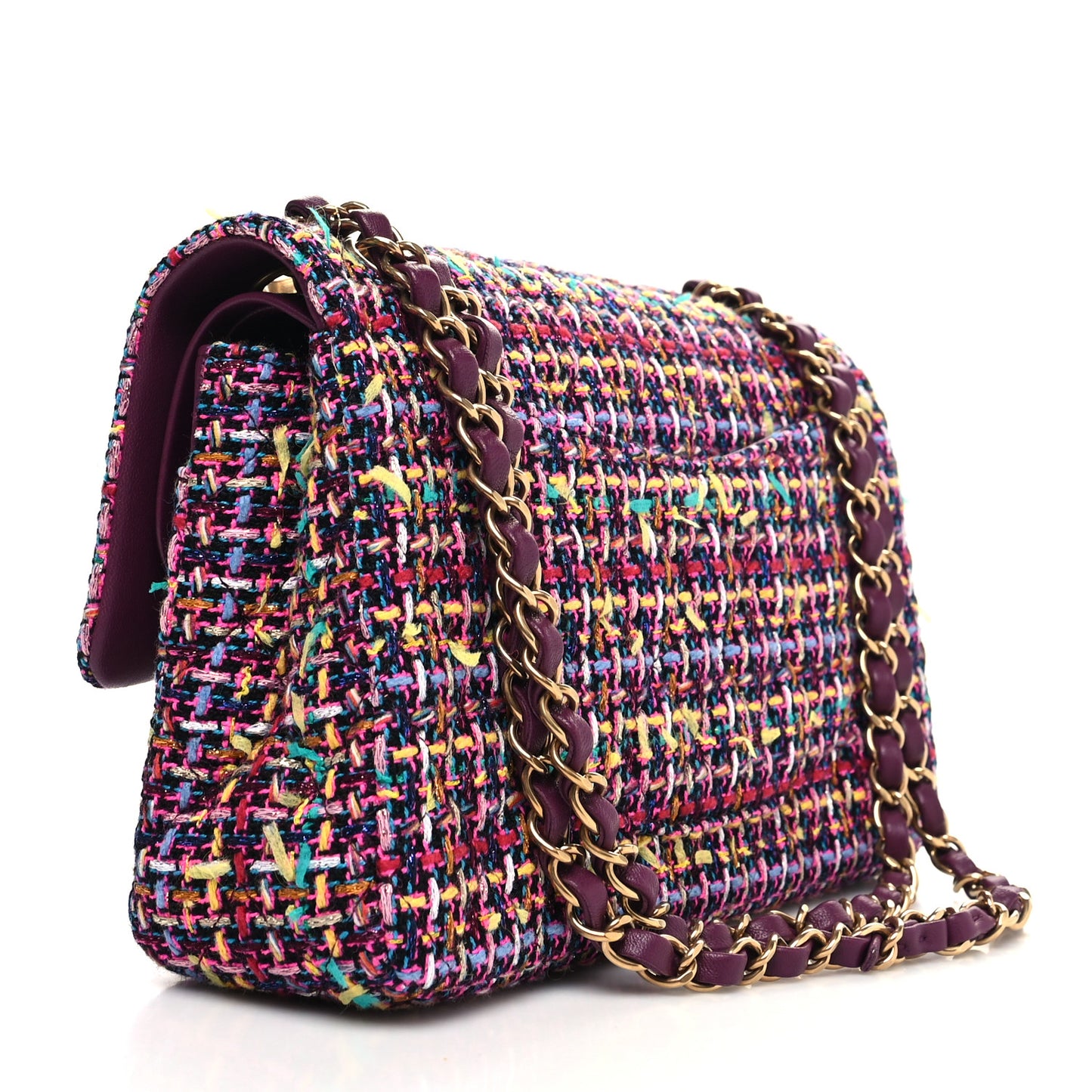 Tweed Quilted Medium Double Flap Multicolor