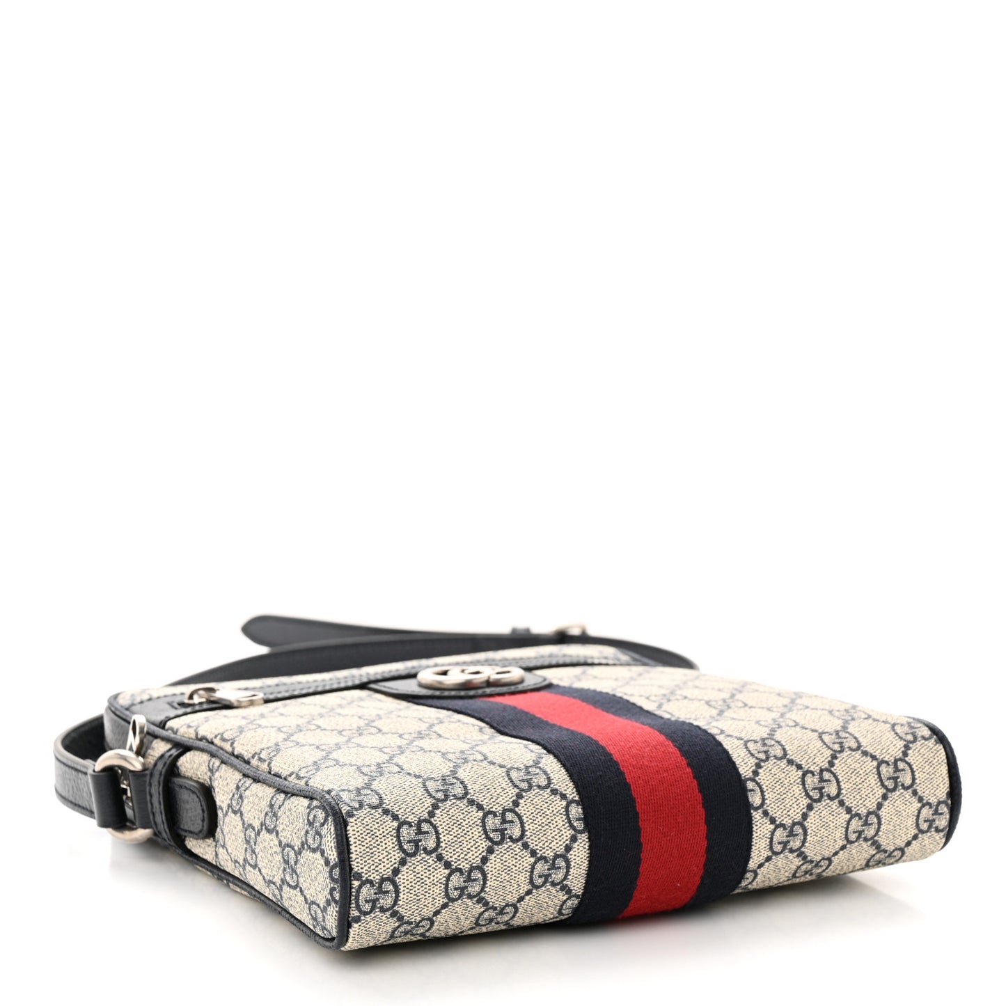 GG Supreme Monogram Textured Dollar Calfskin Web Small Ophidia Messenger Bag Beige Blue