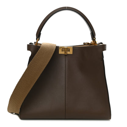 Fendi Vitello Seta Glazed Fabric FF 1974 Medium Peekaboo X-Lite Maya Mogano Panna 1 of 11