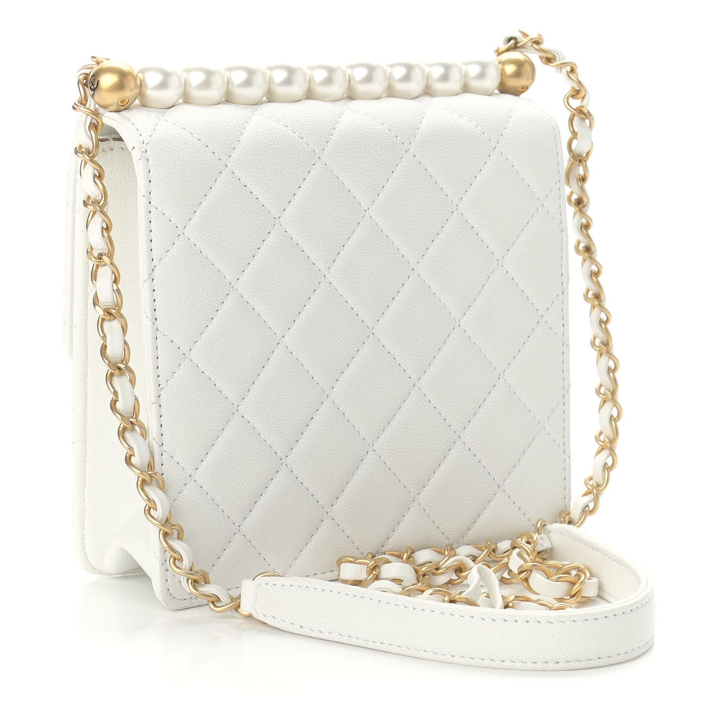 Lambskin Quilted Chic Pearls Flap White