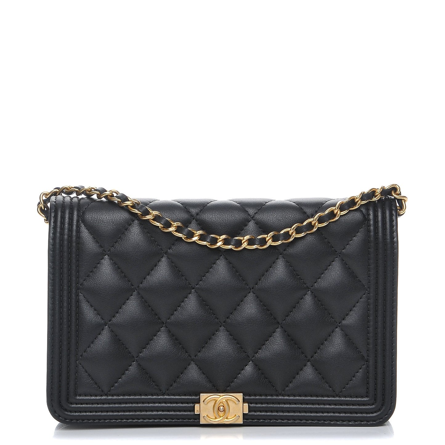 Calfskin Quilted Boy Wallet On Chain WOC Black