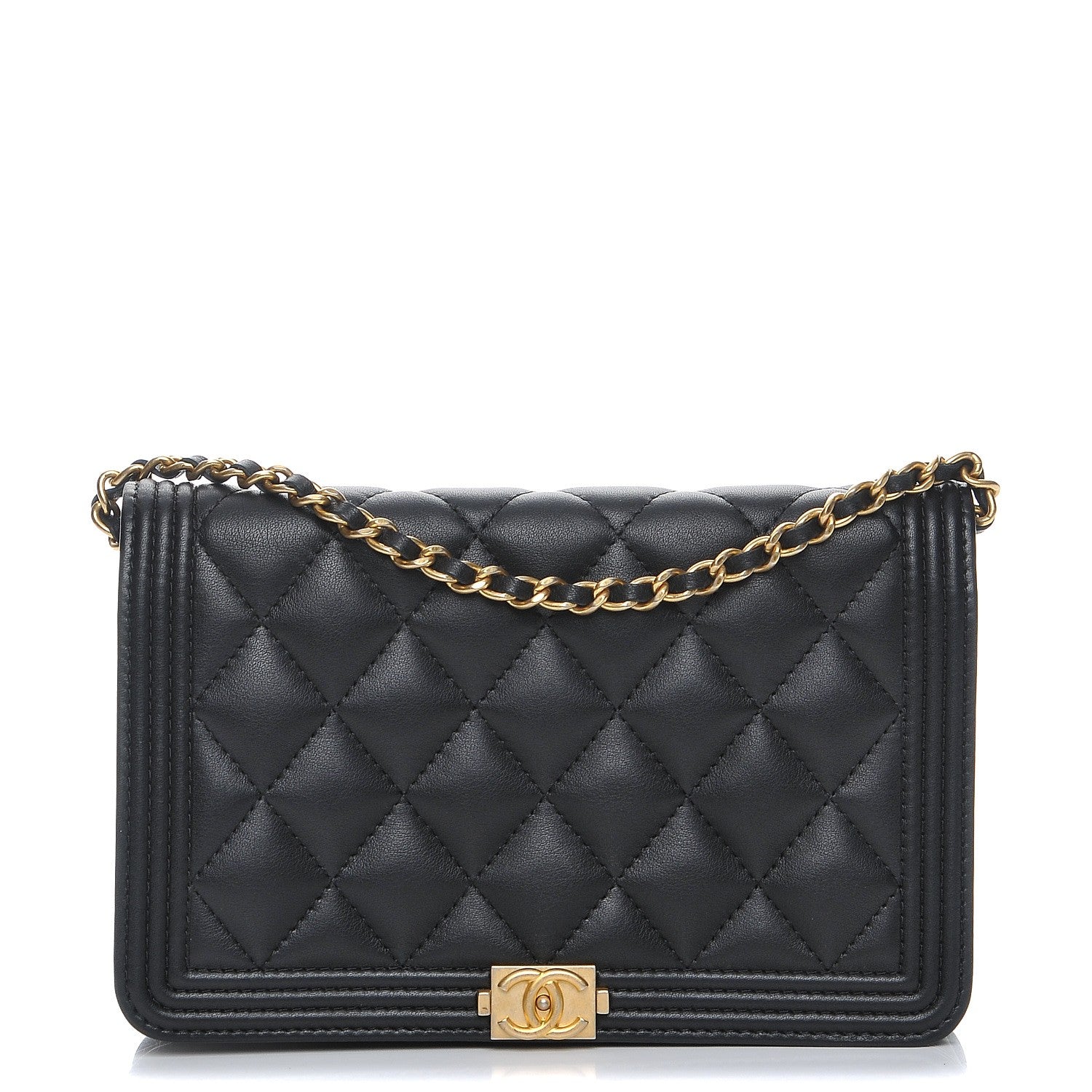 Chanel Calfskin Quilted Boy Wallet On Chain WOC Black 1 of 10
