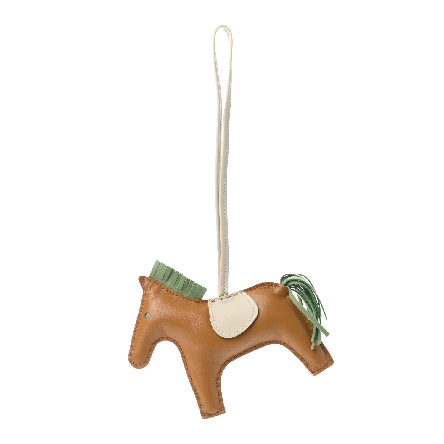 Hermes Milo Lambskin Grigri Rodeo Horse Bag Charm MM Sesame Vert Criquet Craie 1 of 3
