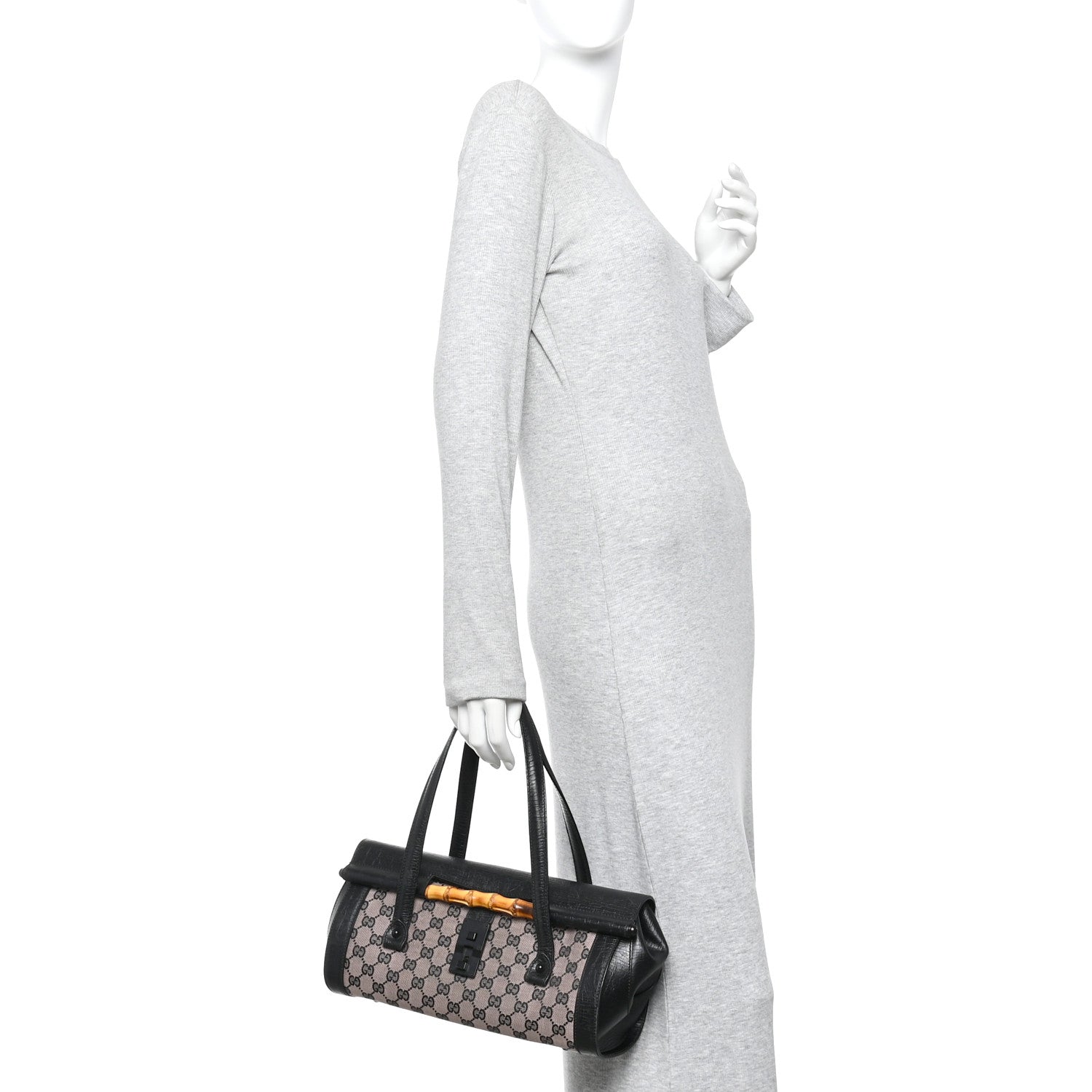 Gucci Monogram Bamboo Bullet Handbag Black 2 of 14