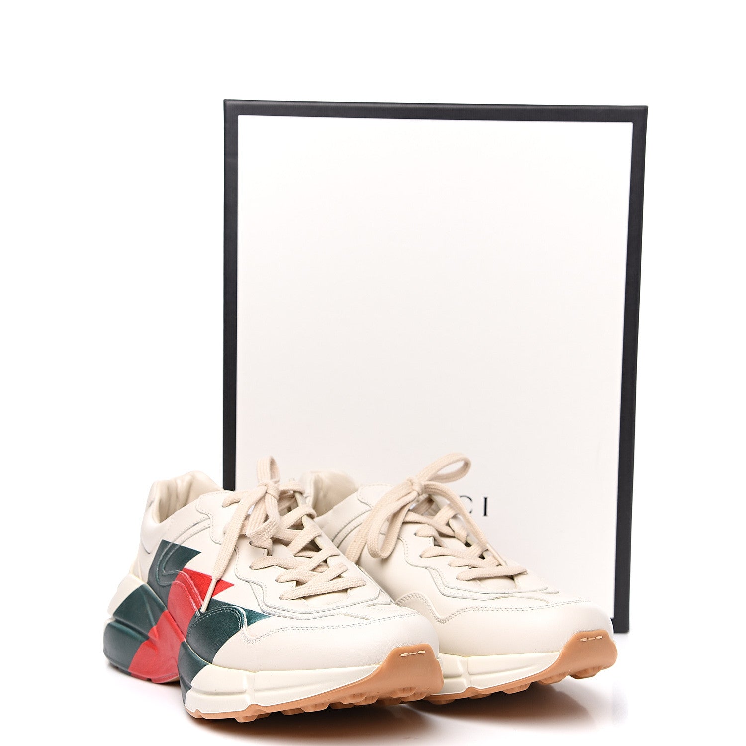 Gucci Calfskin Web Printed Mens Rhyton Sneakers 8.5 Mystic White 9 of 9
