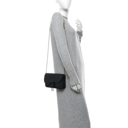 Christian Dior Goatskin Medium Saddle Pouch With Chain Black 2 of 11