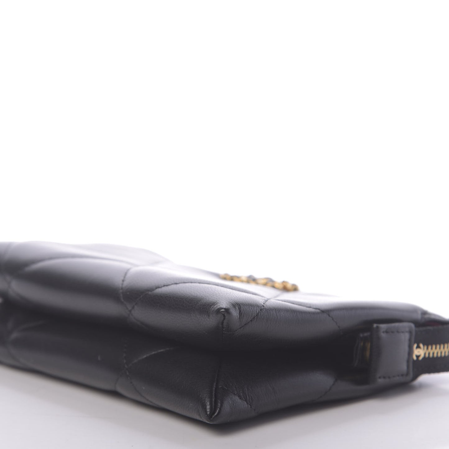 Shiny Goatskin Quilted Small Chanel 19 Pouch With Handle Black