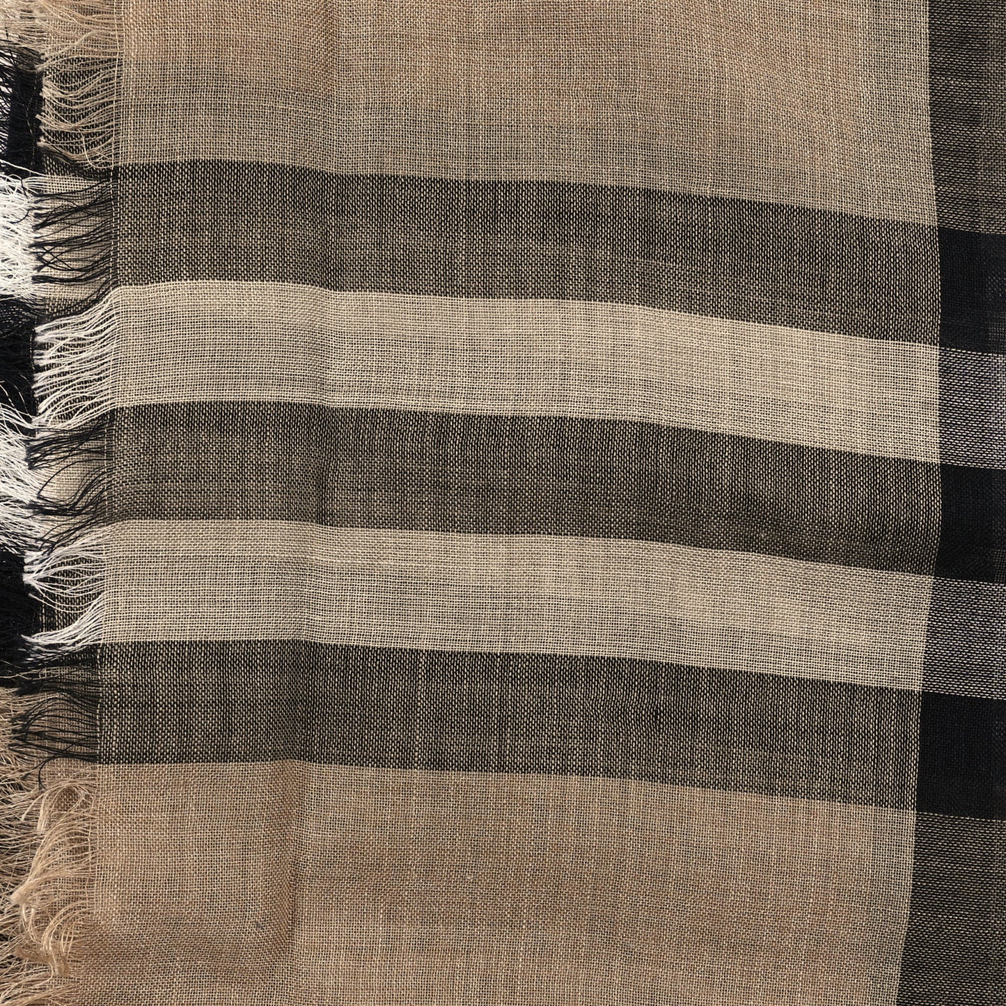 Wool Silk Gauze Giant Check Lightweight Scarf Camel