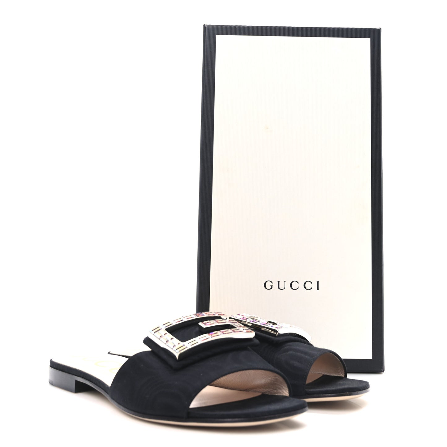 Malaga Kid Suede Crystal Square G Madelyn Slide Sandals 38 Black