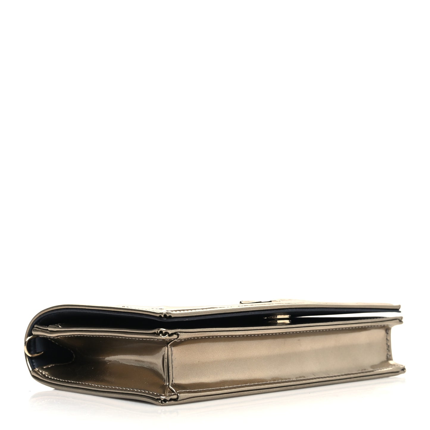Metallic Patent Micro-Cannage Diorama Wallet on Chain Pouch Gold