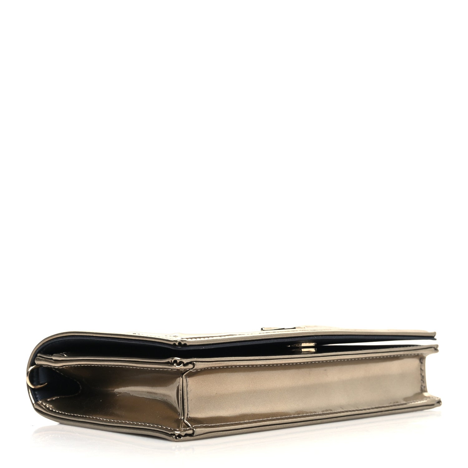 Christian Dior Metallic Patent Micro-Cannage Diorama Wallet on Chain Pouch Gold 3 of 10
