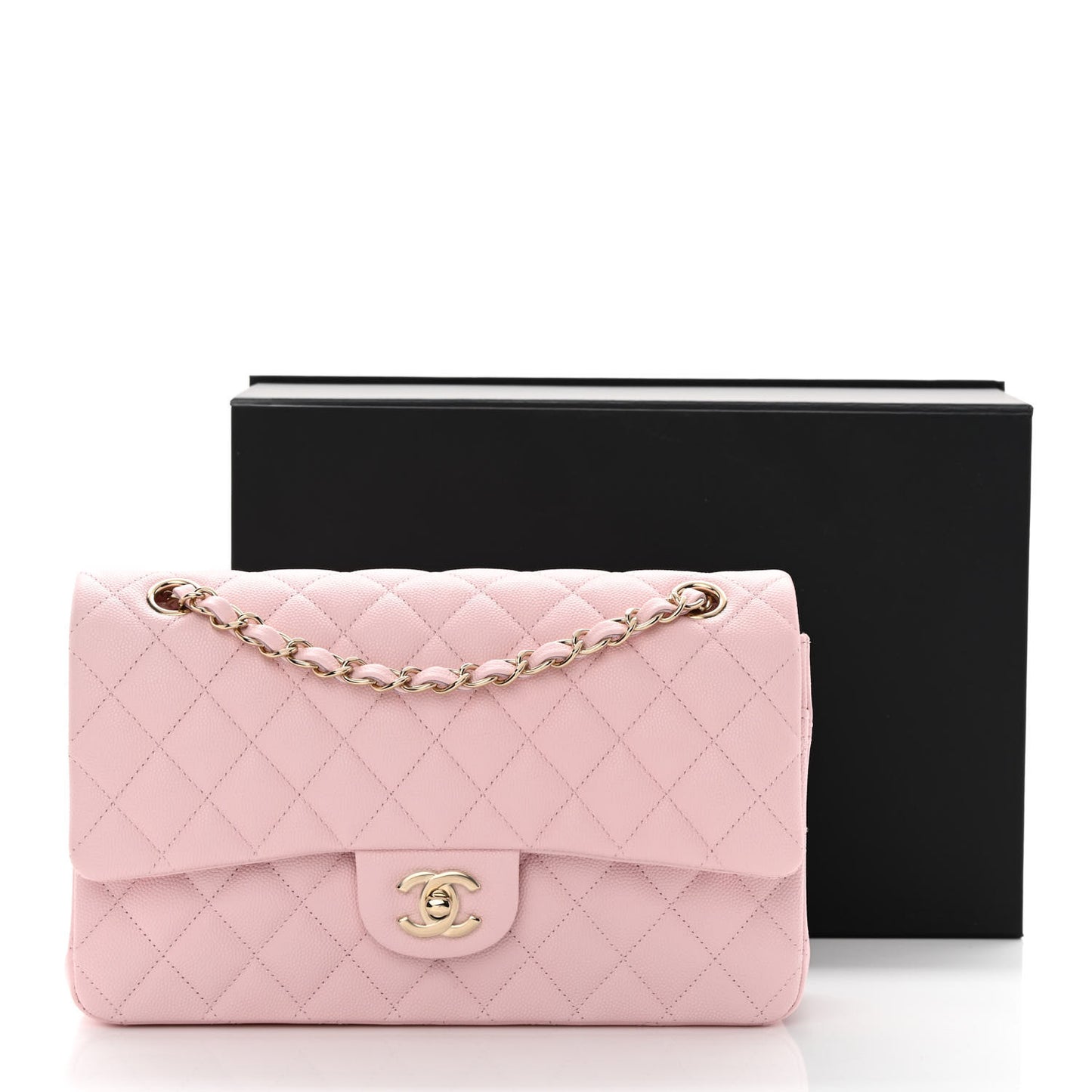 Caviar Quilted Medium Double Flap Light Pink