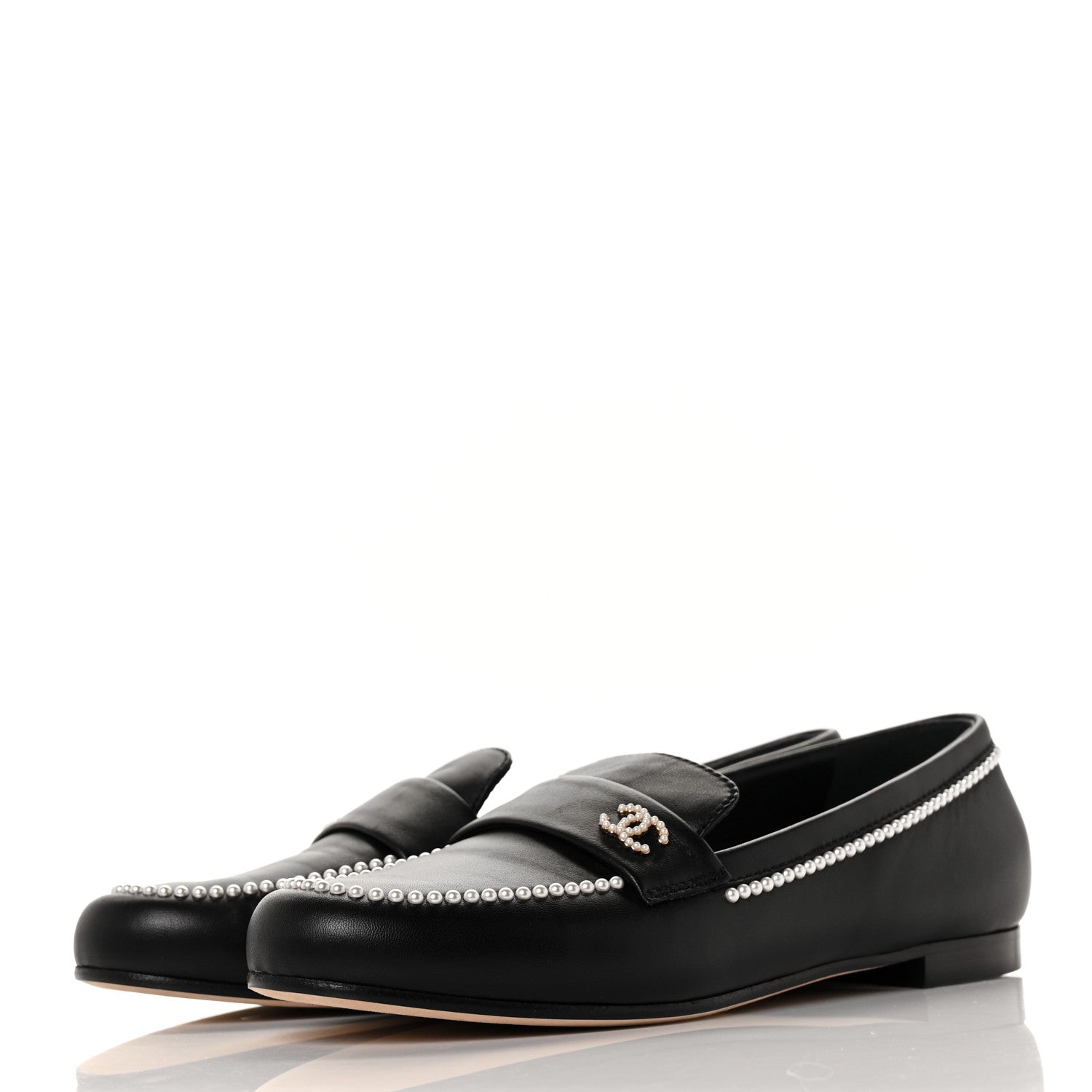 Chanel Calfskin Pearl CC Loafers 40 Black 3 of 9