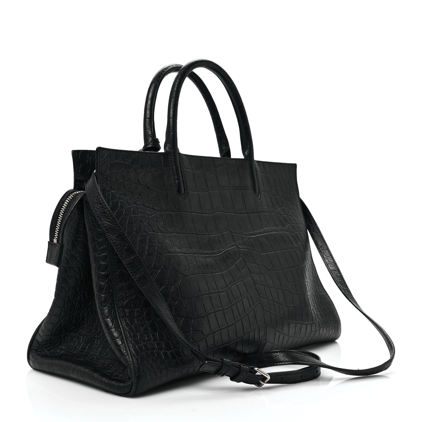Calfskin Crocodile Embossed Medium Cabas Rive Gauche Black