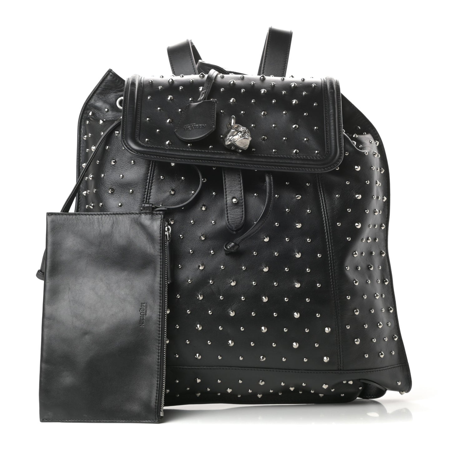 Calfskin Studded Padlock Backpack Black